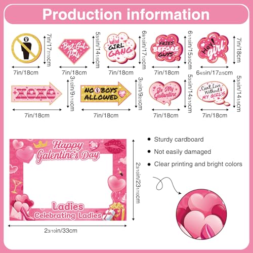 35 Pcs Galentines Photo Booth Props with Photo Frame, Galentines Day Photo Booth Props, Galentines Day Decorations Happy G...