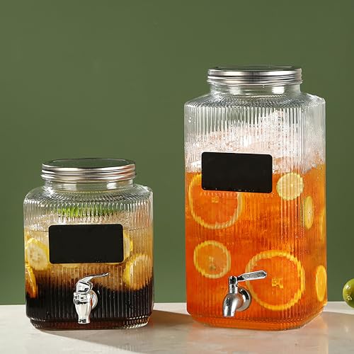 Lulonpon 2 x 4L(1.06 Gallon) Glass Drink Dispenser, Beverage Dispenser with Stainless Tap, Glass Water Juice Dispensers wi...