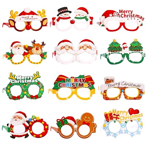 Gushijieju Christmas Accessories Glasses Cardstock, Christmas Party Favors Supplies Photo Booth Props Party Decorations 12...