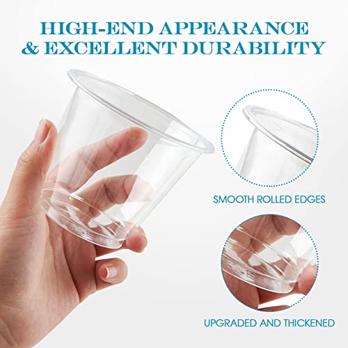 Turbo Bee 100 Pack 9oz Clear Plastic Cups,Disposable Crystal Drinking Cups,PET Plastic Party Cups for Wine,Juice,Iced Coff...