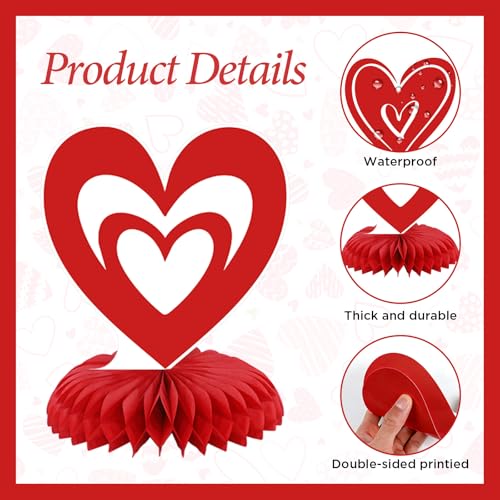 9Pcs Valentine's Day Honeycomb Centerpieces 3D Conversation Heart Tabletop Decorations Red Pink Love Table Topper Centerpi...
