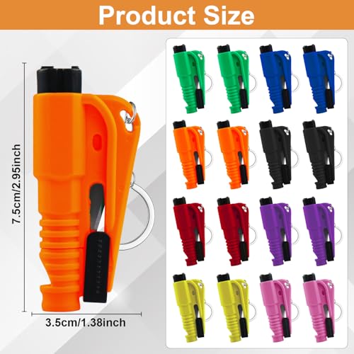 JINRUITOP 16Pcs Car Window Breaker Key Chains, Portable 3 in 1 Glass Breaker/Seat Belt Cutter/Survival Whistle, Safety Eme...