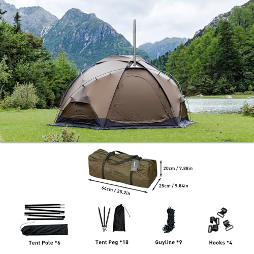 Camping Hot Tent Dome Tent Freestanding Wood Stove Tent, POMOLY Dome X6 4 Season Tent for 2-4 Person Backpacking, Hiking, ...