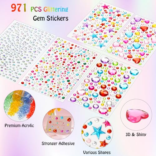 Valentines Gem Stickers Rhinestones for Crafts Scrapbook Supplies, Sparkling Cute Star Heart Round Small Stickers, Glitter...