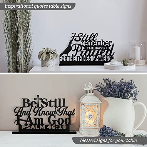 Geetery 4 Pcs Inspirational Centerpiece Table Decorations Blessed Wooden Signs Religious Table Decor with God Possible Bib...
