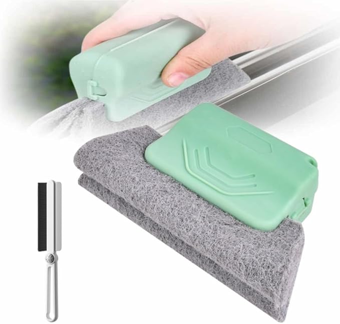 Window Groove Cleaning Brush,2024 New Hand-held Magic Window Track Cleaner Tools Set,Groove Cleaning Brush Window or Sliding Door for Sliding Door, Sill, Tile Lines, Shutter (Green)