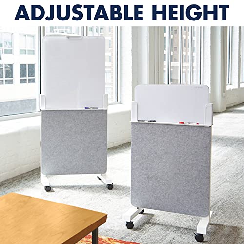 Quartet Whiteboard Easel, Glass Dry Erase Board, Rolling Easel Stand On Wheels, Double-Sided Privacy Screen with Adjustabl...