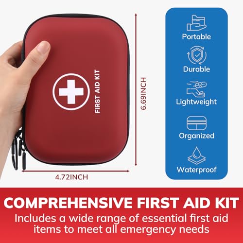 Gifts for Men Christmas Mini First Aid Kit - 144pcs Emergency Medical Kit with Water-Resistant Hard Case for Home, Travel,...