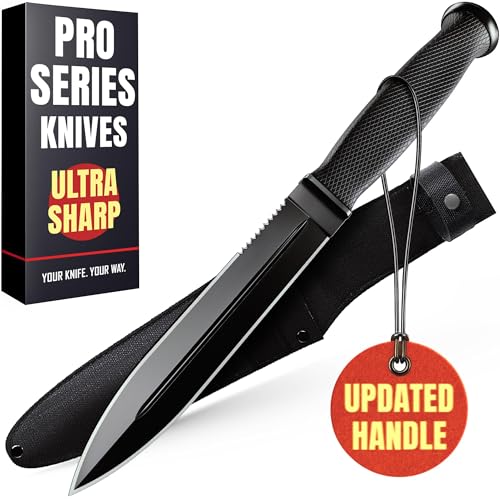 Tactical Survival Knife with Sheath – 6.5" Fixed Full Tang Blade, Serrated Edge – Hunting Knife with Non-Slip Rubber Handl...