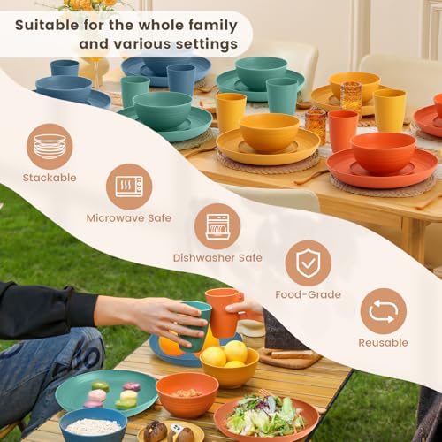 Homienly Dinnerware Set 32-Piece Wheat Straw Dinnerware Sets Unbreakable Reusable Dinnerware Set Kitchen Cups Plates and B...