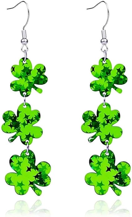 ANGLEQUEEN St Patrick's Day Earrings for Women Acrylic Shamrock Dangle Earrings Green Irish Clover Earring Good Luck Earri...