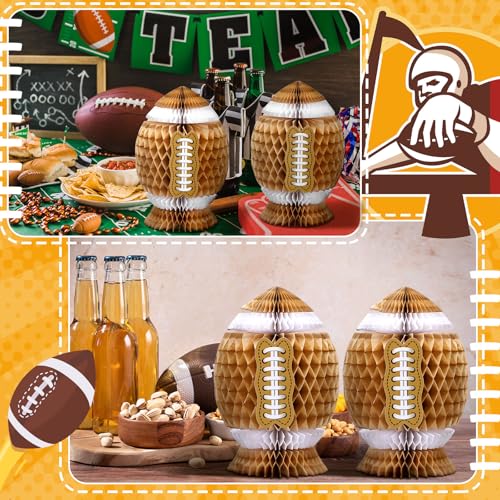 Fourluoo 6 Pcs Football Party Decorations Large Football Honeycomb Centerpieces 3D Ball Table Decor Sports Ball Paper Hone...