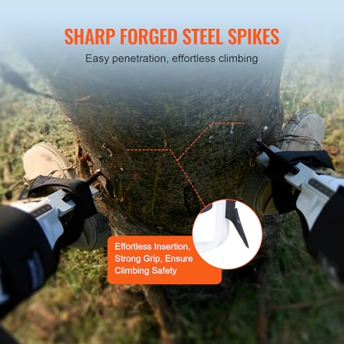 VEVOR Tree Climbing Spikes, 1 Pair Height-Adjustable Climbing Spurs, 350lbs Load Capacity Tree Climbing Gear with Straps, ...