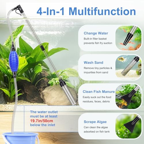 fishkeeper Quick Aquarium Siphon Pump Gravel Cleaner - 256GPH Adjustable Powerful Fish Tank Vacuum Gravel Cleaning Kit for...