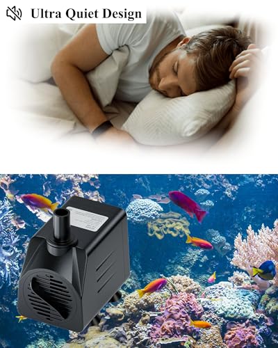 alizzy 210GPH Small Submersible Water Pump(800L/H, 16w), Ultra Quiet Water Fountain Pump with 4.9ft High Lift and 8.2ft po...