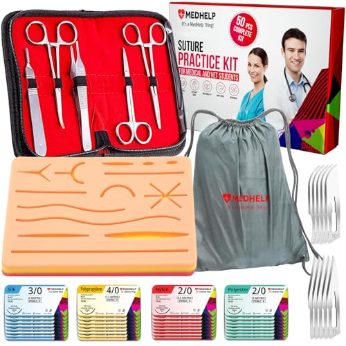 MedHelp 50 PCS Practice Suture Kit for Medical Students - Complete Suture Practice Kit for Surgical Training: Large Silico...