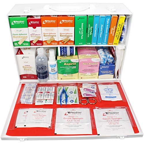 OSHA & ANSI 2 Shelf Industrial First Aid Cabinet with Pocket Liner, 75 Person, 556 Pieces, 2015 Class A+, Types I & II, Ma...