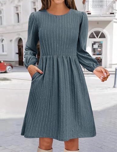Zeagoo Women's Fall Sweater Dresses with Pockets Crew Neck Long Sleeve A-Line Dresses for Women 2025 Casual Winter Dresses