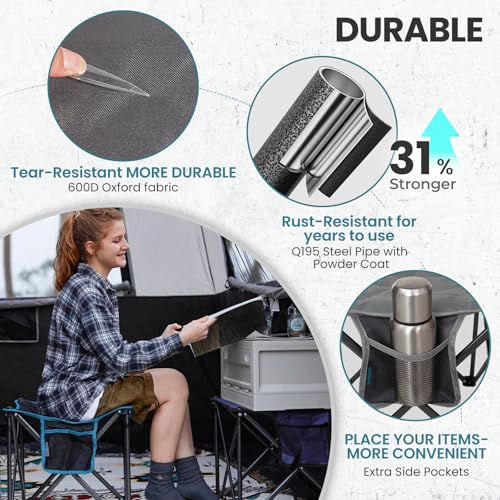 FUNDANGO Oversized Camping Stool for Adults,Thick Padded 18.1 Inch Folding Ottoman Foot Rest, 440 Lbs Heavy Duty Outdoor C...