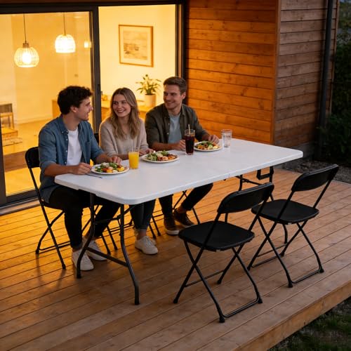 MAKE CHANGES Folding Table 6ft - Heavy Duty Plastic Table with Handle, Foldable & Portable, Fold-in-Half Utility Tables fo...
