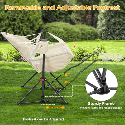 Ainfox Hammock Camping Chair with Footrest, Foldable Portable Rocking Chairs for Adults Swinging Camp with Cup Holder Pill...