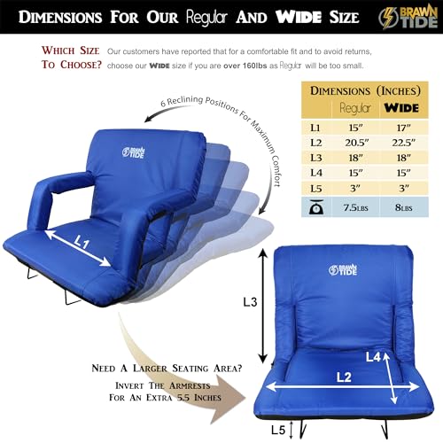 BRAWNTIDE Stadium Seat with Back Support - Comfy Cushion, Thick Padding, 2 Steel Bleacher Hooks, 4 Pockets, 2 Cup Holders,...