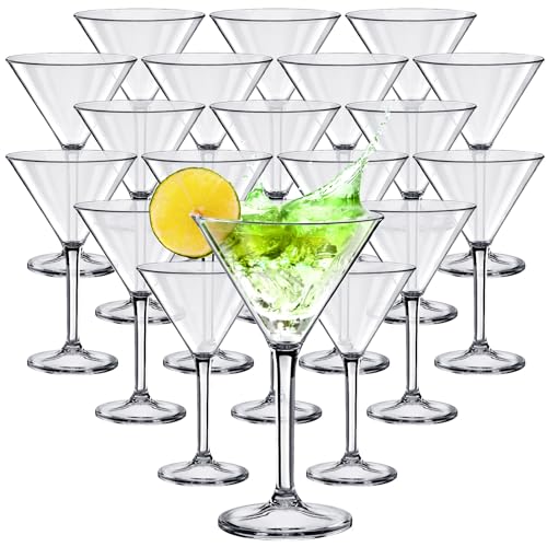 Patelai 30 Pcs 10 oz Unbreakable Martini Glasses Set Disposable Plastic Martini Glasses Clear Stemmed Cocktail Cups Drinkw...