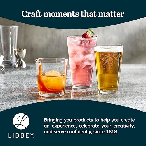 Libbey Bar Essentials Tumbler Glasses Set of 6, Modern Style 16 Oz Glass Set, Dishwasher Safe Tall Drinking Glasses Set fo...