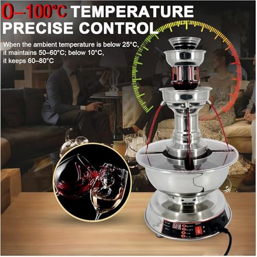 3-Tier Party Drink Fountain – 3.5L Electric Cocktail Fountain Wine Juice Dispenser with Warming Function, Stainless Steel ...