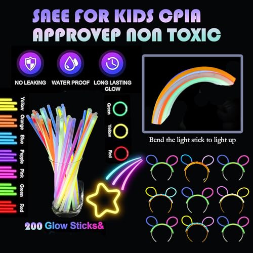 272 PCs Glow Party Supplies, 24 Foam Glow Sticks, 24 LED Glasses and 200 Glow Sticks ＆ Bracelets, 12 Glow sticks headband ...