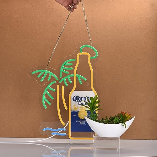Beer Palm Tree Coro Bottle Neon Sign Dimmable LED Bar Neon Light for Wall Décor Neon Art signs with USB Plug for Pub Store...