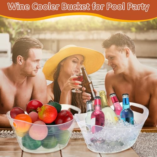 Norme 64 Pcs Oval Storage Tub with Handles, 4.5L Plastic Clear Ice Bucket Wine Beer Champagne Bottle Drink Cooler Tub for ...