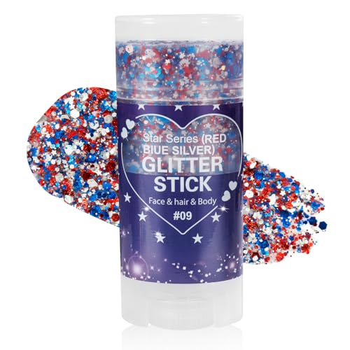 Mysense Patriotic Red White and Blue Body Glitter Stick,4th of July Accessories,Sparkling Face Hair Glitter for Fourth of ...
