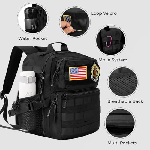 flipfit 9L Mini Tactical Backpack Small Military Gym Bag for Men Women Molle Daypack Camping Backpack with Patch(Black)