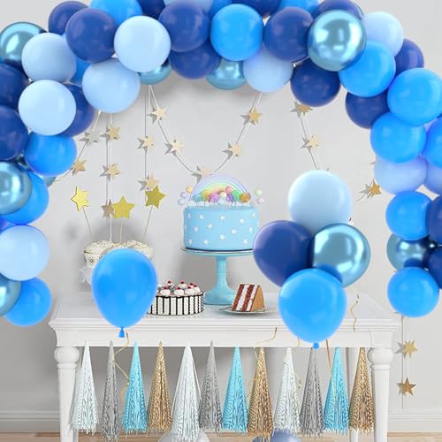 Patimate Blue Balloons Set, 50 pcs 12 inch Metallic Navy Blue, Pastel Light Blue Latex Balloons Kit for Happy Birthday Bab...