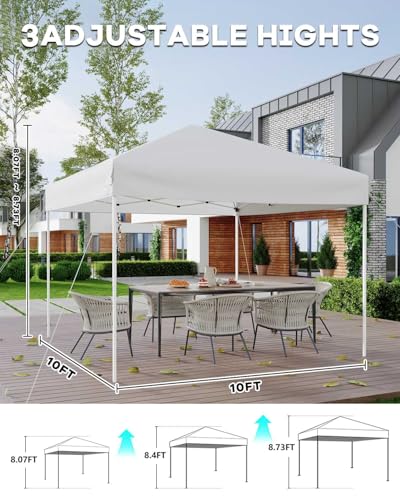 Garveelife 10x10 Pop Up Canopy Tent, Outdoor Canopy Tent with 3 Adjustable Height, Easy Set Up Canopy with 4 Sandbags & Ca...