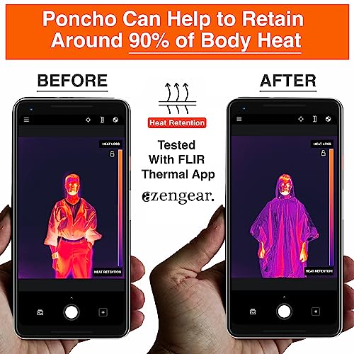 aZengear Emergency Survival Poncho (4pc) Thermal Mylar Foil Blanket for Heat Retention and Rain | Reversible with Hood | W...