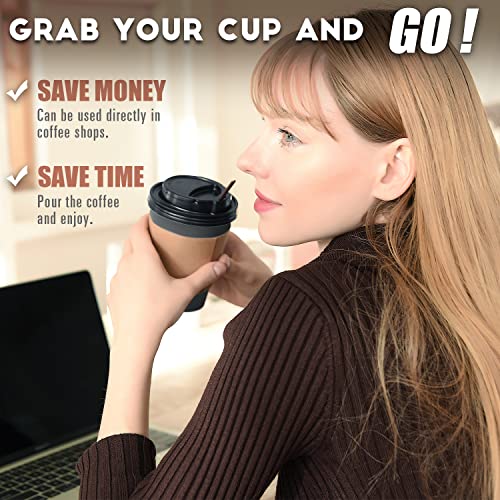 100 Pack - 12 oz Disposable Coffee Cups To Go with Lids Sleeves and Straws 100% Biodegradable & Compostable Pla Eco Friend...