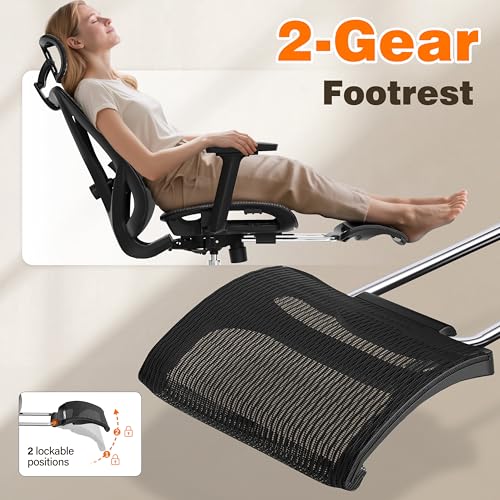 GABRYLLY Ergonomic Office Chair with Footrest, 135° Reclining Desk Chair with Adjustable Lumbar Support,3D Armrest,Headres...