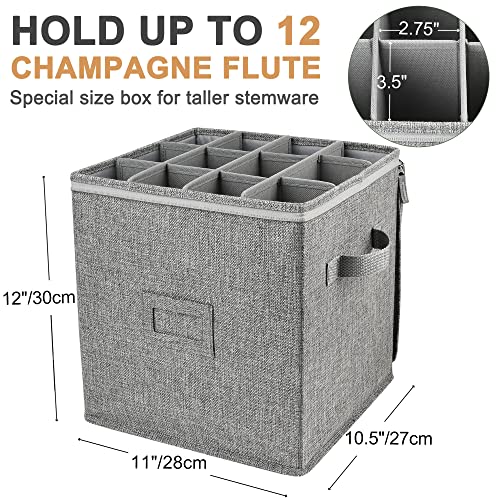 LotFancy Champagne Flute Storage Container, Hard Shell, Stackable, 12" Tall Wine Glass Storage Box with Dividers & Handle...