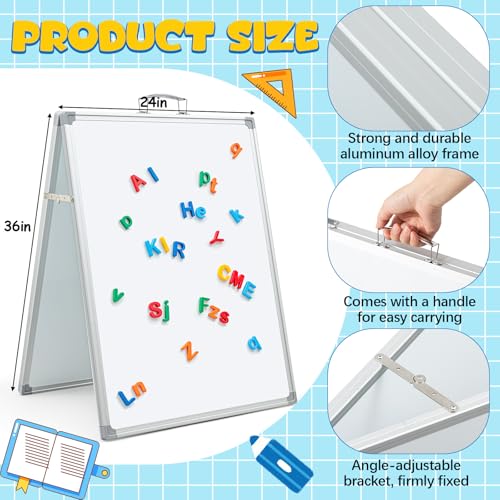 Lincia 36 x 24 Inch Portable Dry Erase Board with Stand, Foldable White Board Double Sided Whiteboard Easel, Silver Alumin...