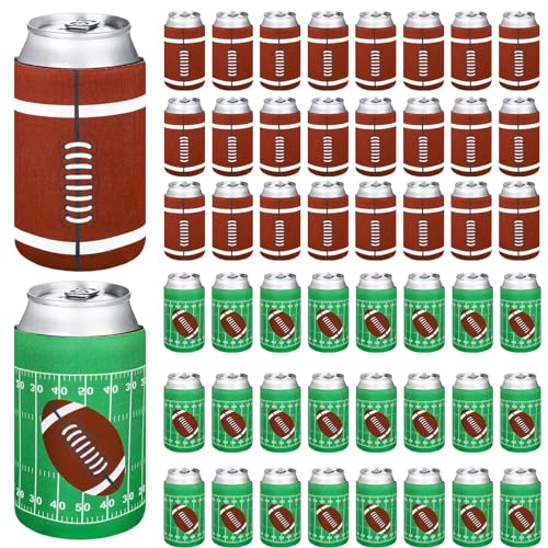Domensi 50 Pcs Football Party Favors 16oz Beer Can Sleeves Reusable Beer Holder Party Decoration Soda Can Coolers Coozie f...