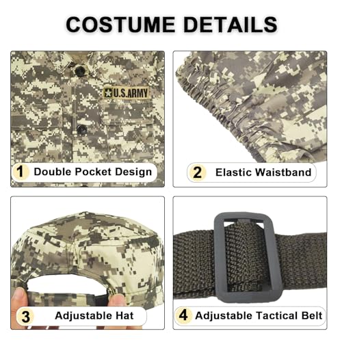 Kodvinp Army Costume For Kids, Military Soldier Costumes For Boys, Halloween Costumes Dress Up Role Play Set