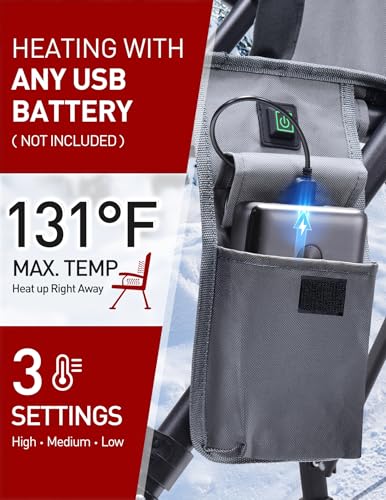 Docusvect Heated Camping Chair for Adults, Heats Back and Seat, 3 Heat Levels, Fully Padded Heated Folding Chair for Outdo...