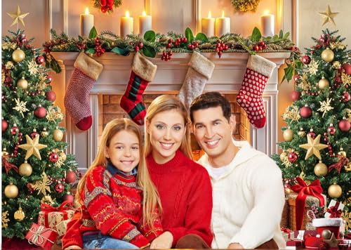 Dudaacvt 8x6ft Christmas Photography Backdrops Christmas Fireplace Decoration Background Family Party Banner Photo Booth P...