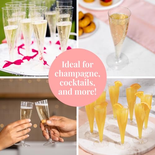 Prestee 24 Champagne Flutes Plastic - Disposable Flute - Silver Glitter Plastic Glasses for Parties - Mimosa Bar, Wedding,...