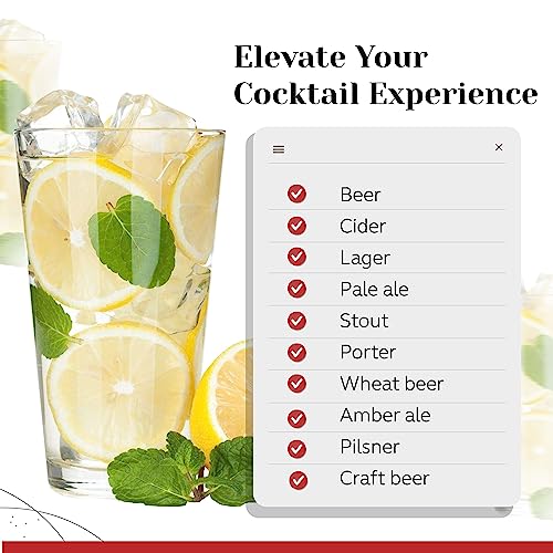 Pint Glasses Set of 6 - 16 oz Drinking Glasses Made for Cold Beverages - 16 oz Mixing Glass & Highball Set of 6 for Homes,...