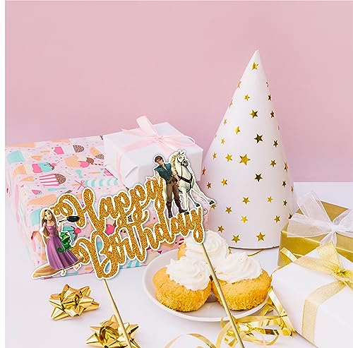 Rapunzl Happy Birthday Cake Topper – Princess Themed Birthday Cake Decoration for Girls – Magical Fairytale Party Supplies...