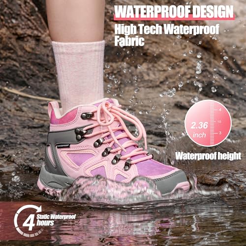 R CORD Kids Hiking Boots Waterproof Durable TPR Traction Outsole Anti-Skid Athletic Lace Up Hiking Shoes for Outdoor Adven...