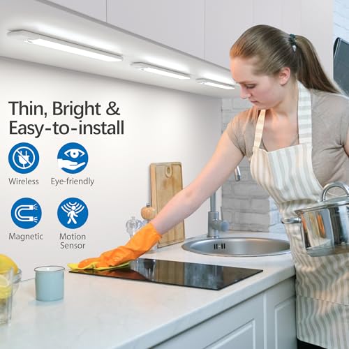 YLXS Motion Sensor Under Cabinet Lights, Magnetic Rechargeable Under Counter Closet Light, Wireless Night Light Bar Stick-...